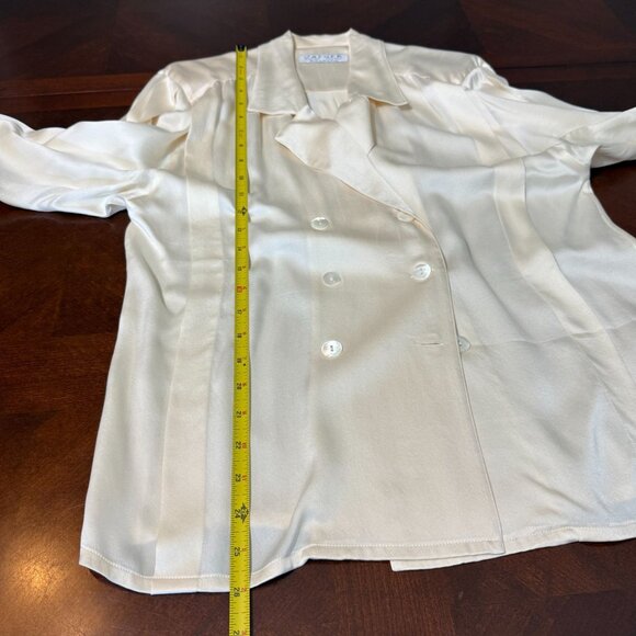 Vintage 70's 80's Jaeger 100% Silk Cream Blouse Double-breasted button - Picture 6 of 11